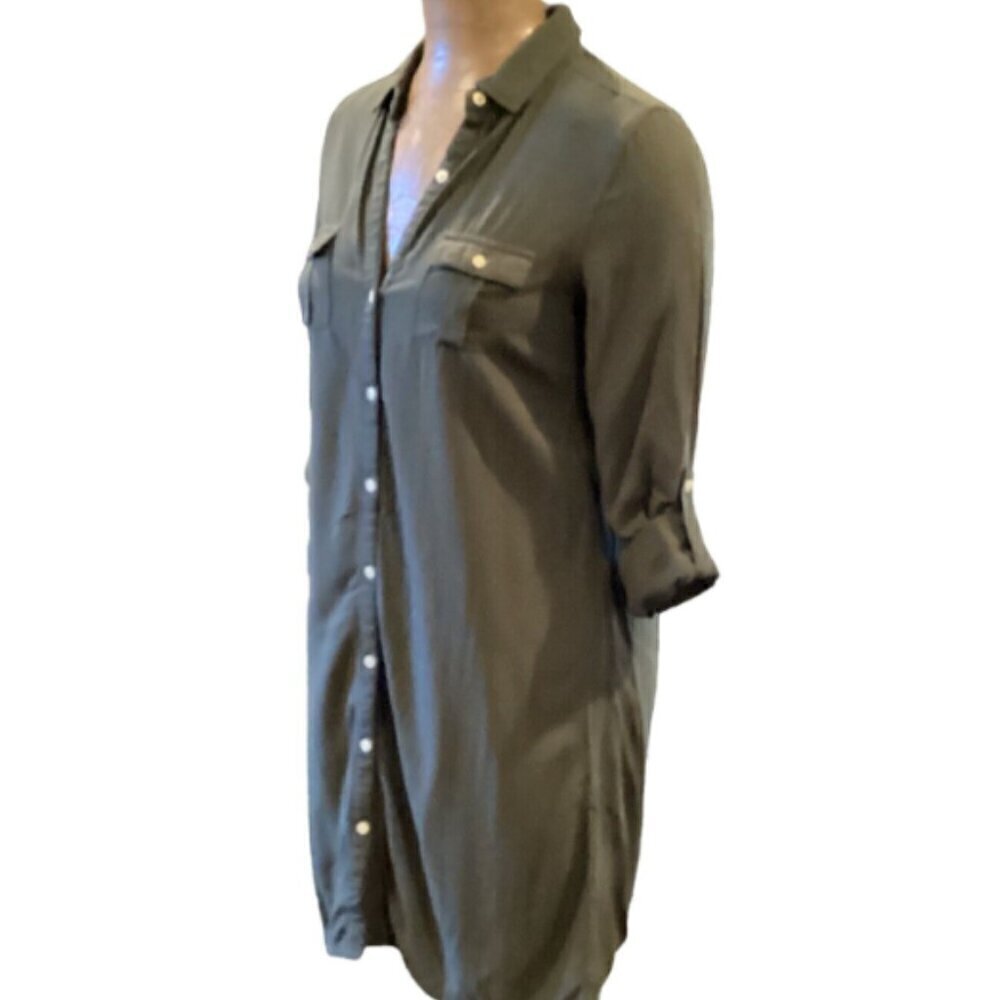 Old Navy Shirt Dress Pockets Roll Tab Sleeves Army Khaki Green Sz S #187J - Picture 4 of 8